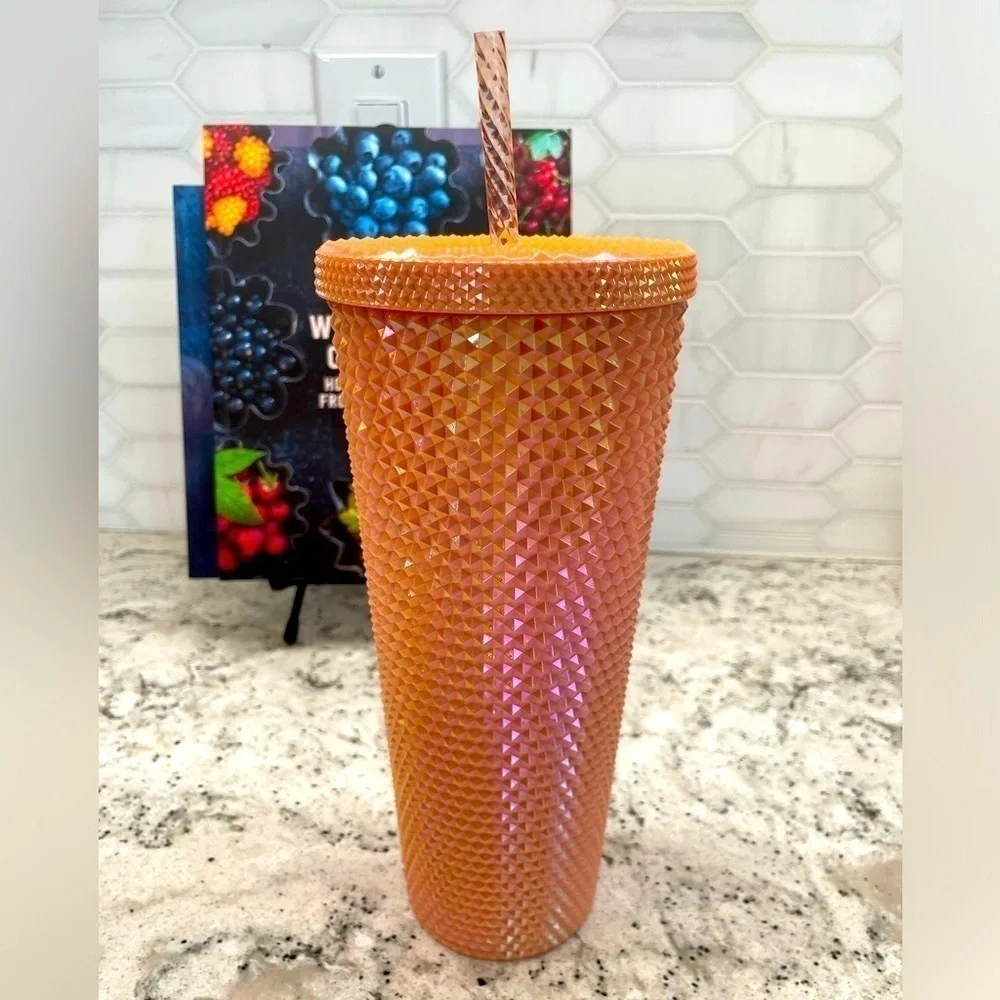 Starbucks 2024 Iridescent Peach Pink Holiday PVD Studded Bling Tumbler. NWT. WOW